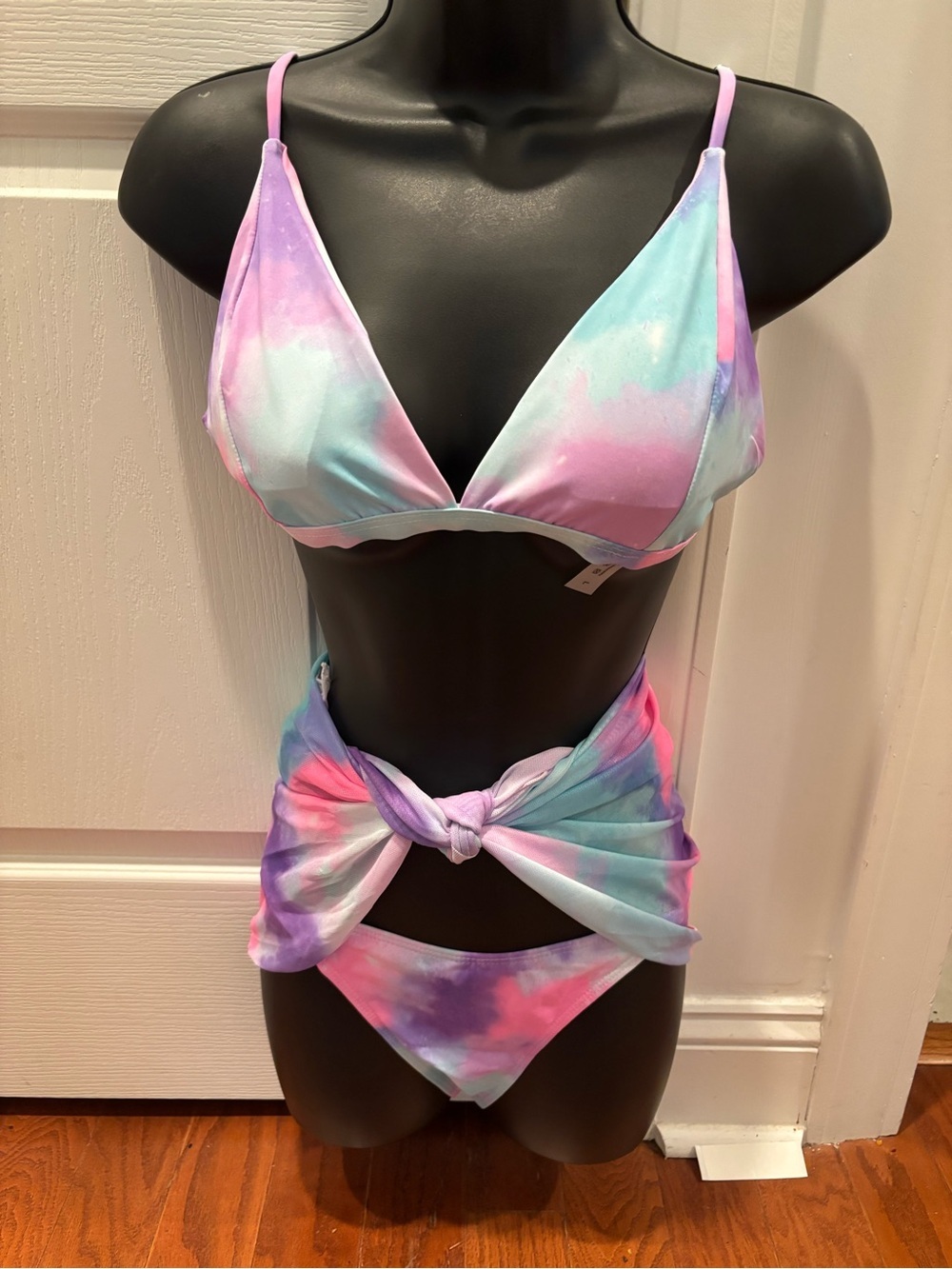 Pastel Tie-Dye 3 Piece Triangle Bikini Set - Pink, Blue & Turquoise